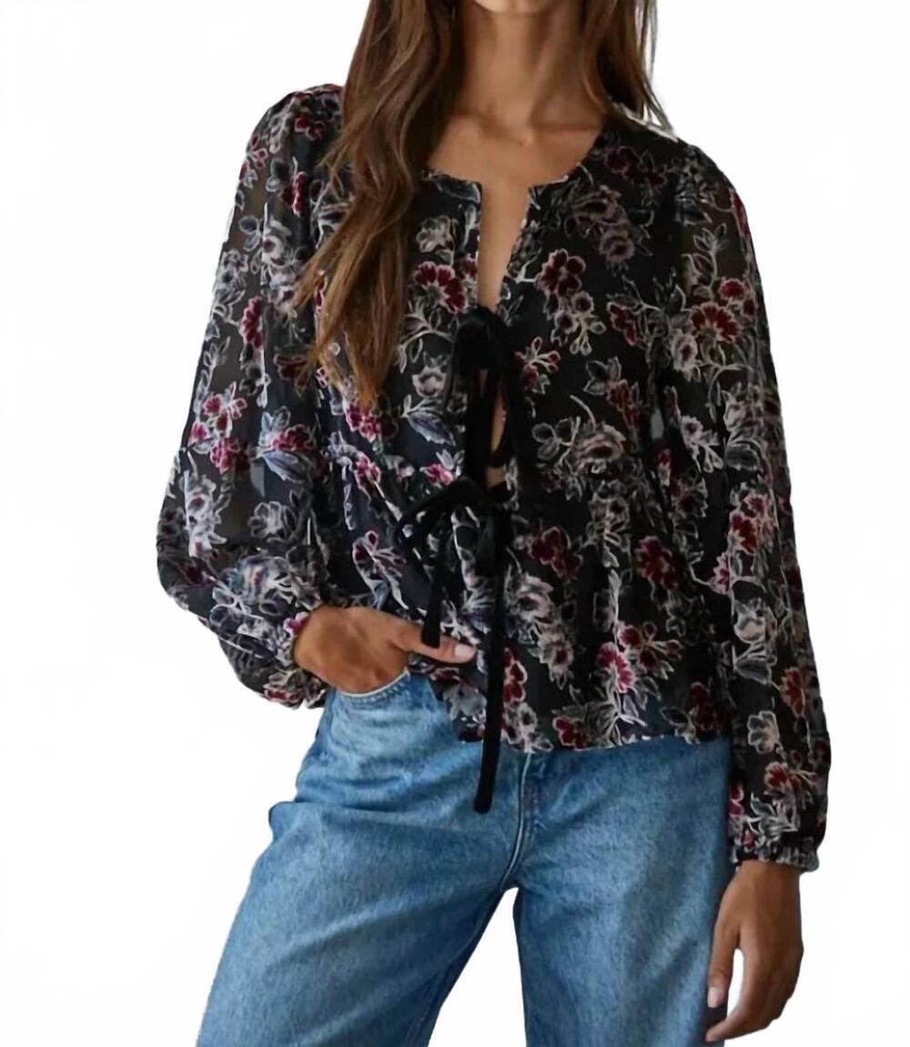 NEW BY TOGETHER velvet floral blouse in black
